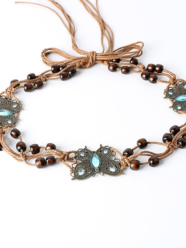 Women's Belt Wood Champagne Blue Chain Home Beach Multicolor - LuckyFash™