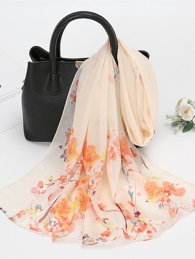 Spring Summer Fashion Floral Thin Style Chiffon Shawl Scarf Lady Print Soft Holiday Beach-up Wrap 150*50Cm - LuckyFash™