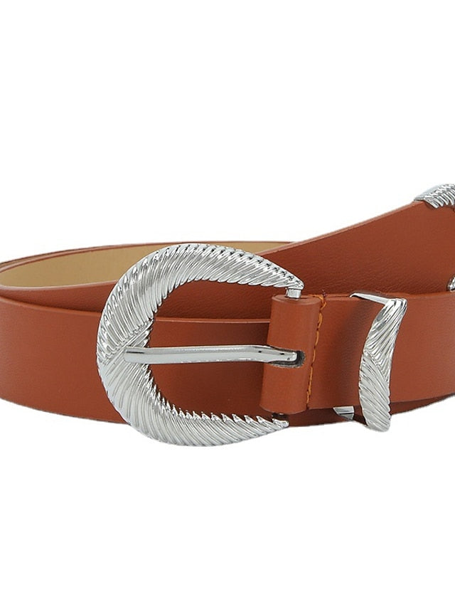 Unisex PU Buckle Belt PU Leather Prong Buckle D-ring Classic Casual Party Work Black White Pink Brown for Women - LuckyFash™