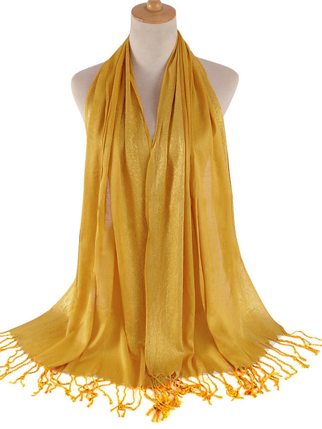 Plain Fashion Print Glitter Tassels Plaid Stripe Scarf Long Hijab Muslim Scarves/scarf for Women - LuckyFash™