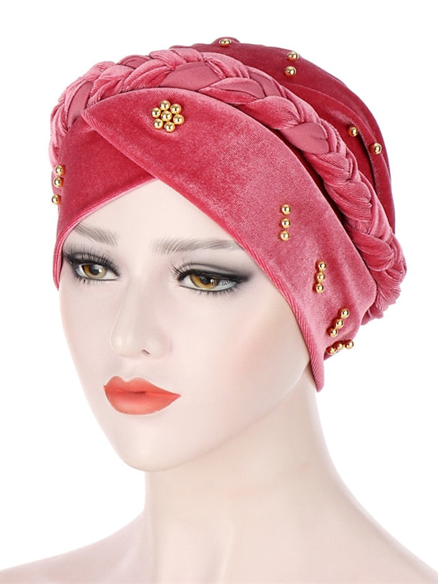 Retro Lady Women Beaded Hat Muslim Braid Head Scarf Turban Head Wrap Cover Ramadan Hair Loss Islamic Headwear Arab Fashion - LuckyFash™