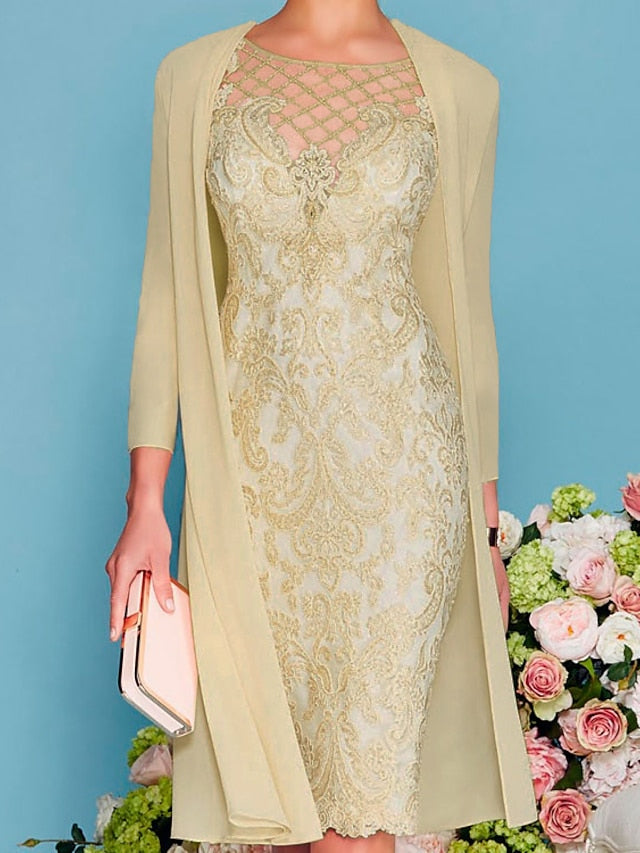 Women‘s Lace Dress Dress Set Midi Dress Pink Yellow Light Green Light gray Light Blue White 3/4 Length Sleeve Floral Pure Color Lace Summer Spring Crew Neck Elegant Classic Party 2023 S M L XL XXL 3XL - LuckyFash™