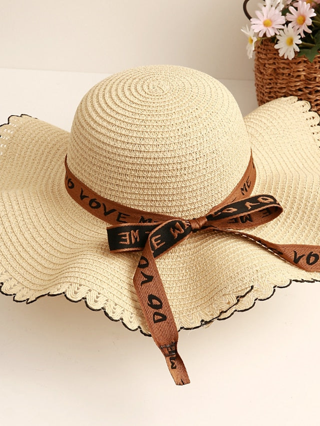 Women's Sun Hat Straw Hat Holiday Straw Vacation Beach Sunscreen Breathability Casual / Daily 1 pcs - LuckyFash™