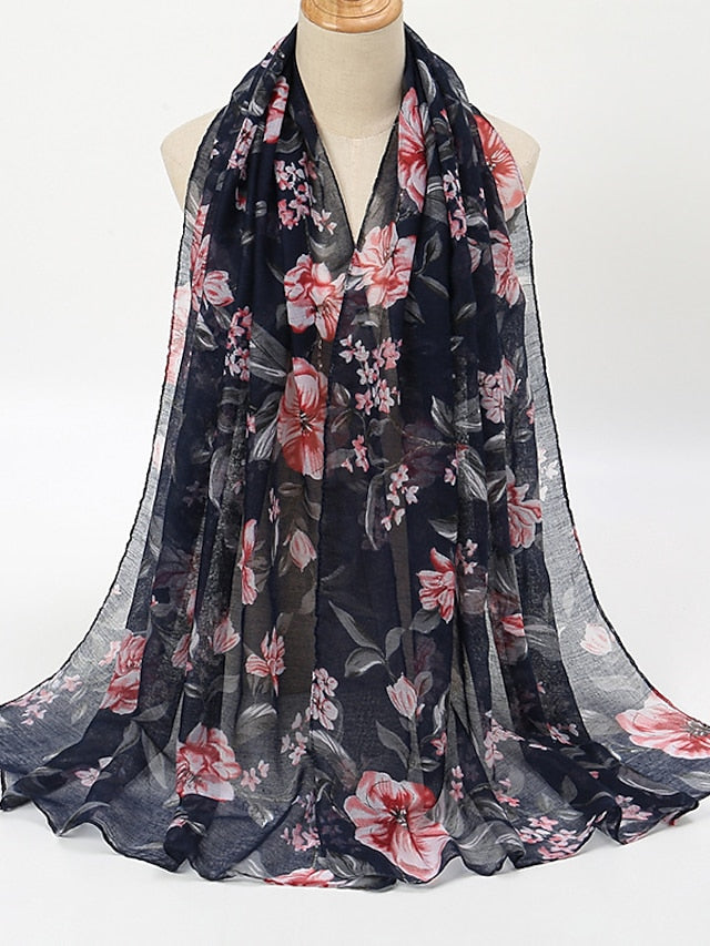 Fashion Women Floral Voile Soft Hijabs Bohemia Casual Scarf Muslim Ladies Printed Thin Shawl 180*70cm for Women - LuckyFash™