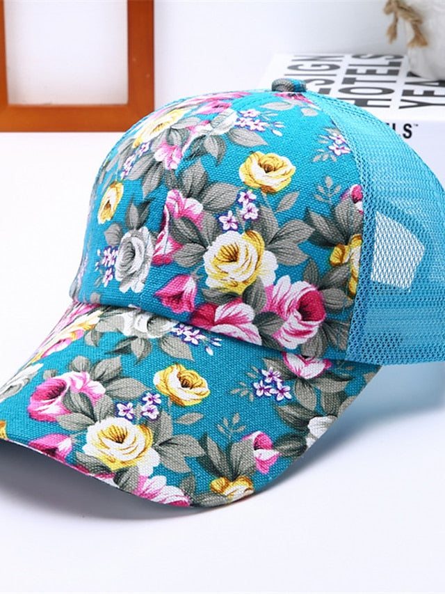 Women's Breathable Trucker Hat Baseball Cap Sun Shade Fashion Ladies Sunscreen Floral Mesh Peaked Caps Flower Hat Sun Hat Casual Wild - LuckyFash™