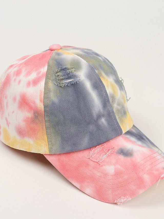 Hole Style New Tie Dye Irregular Gradient Baseball Cap Men's And Women's Colorful Cap Outdoor Sun Protection Adjustable Hat - LuckyFash™