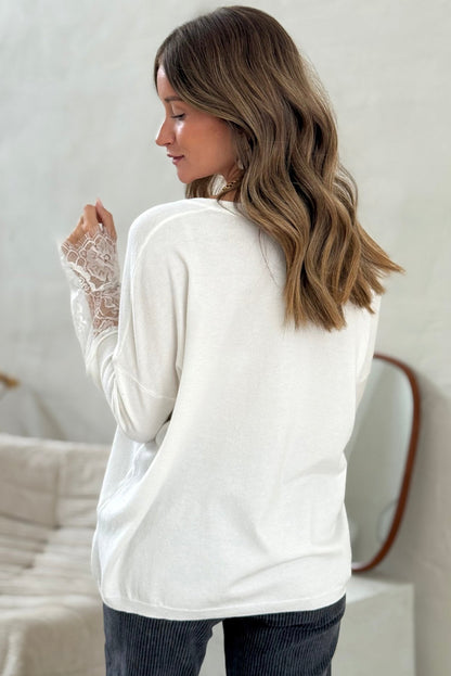 White lace panel sweater