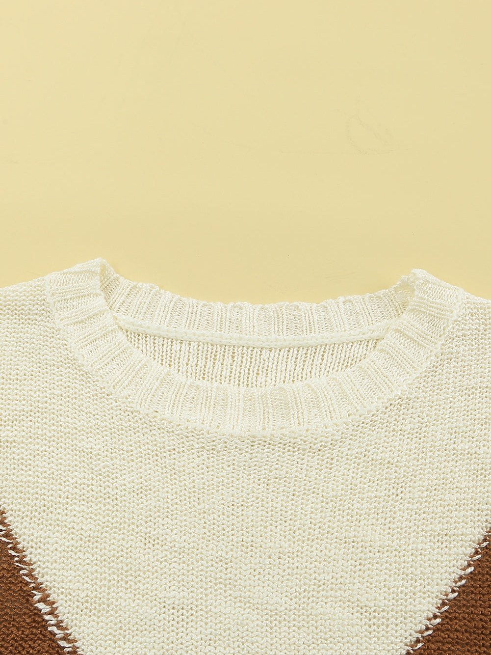 Beige Chevron Stripe Drop Shoulder Knit Pullover