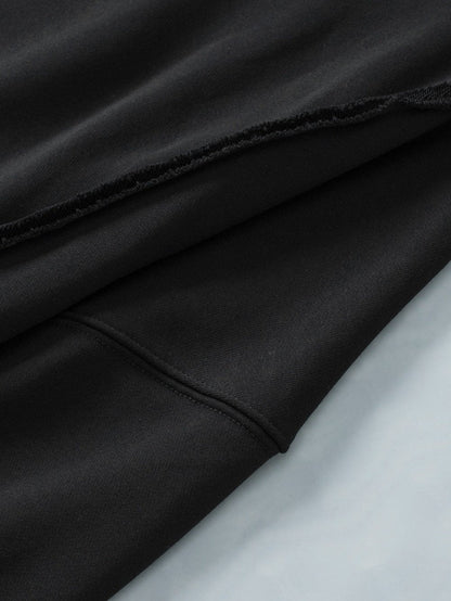 Elegant Black Seam Detail Drop Shoulder Split Hem Sweatshirt