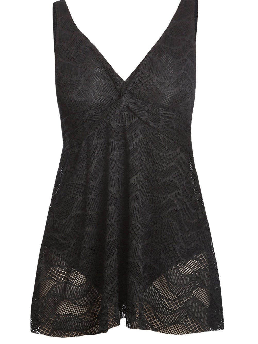 Ruched Twist Front Black Swimdress