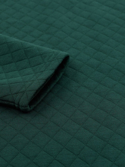 Green Plaid Trim Sweatshirt with Geometric Texture