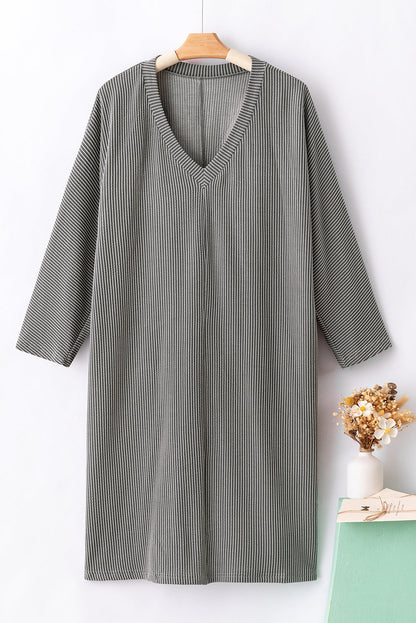 Philippine Gray Plus Size Corded V Neck Shift Dress