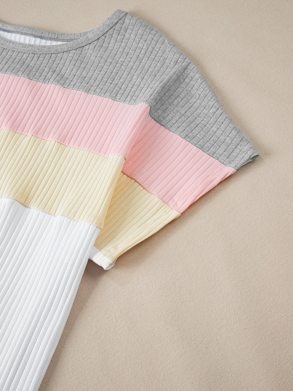 Trendy White Colorblock Patchwork Batwing Sleeve Ribbed Plus T-Shirt