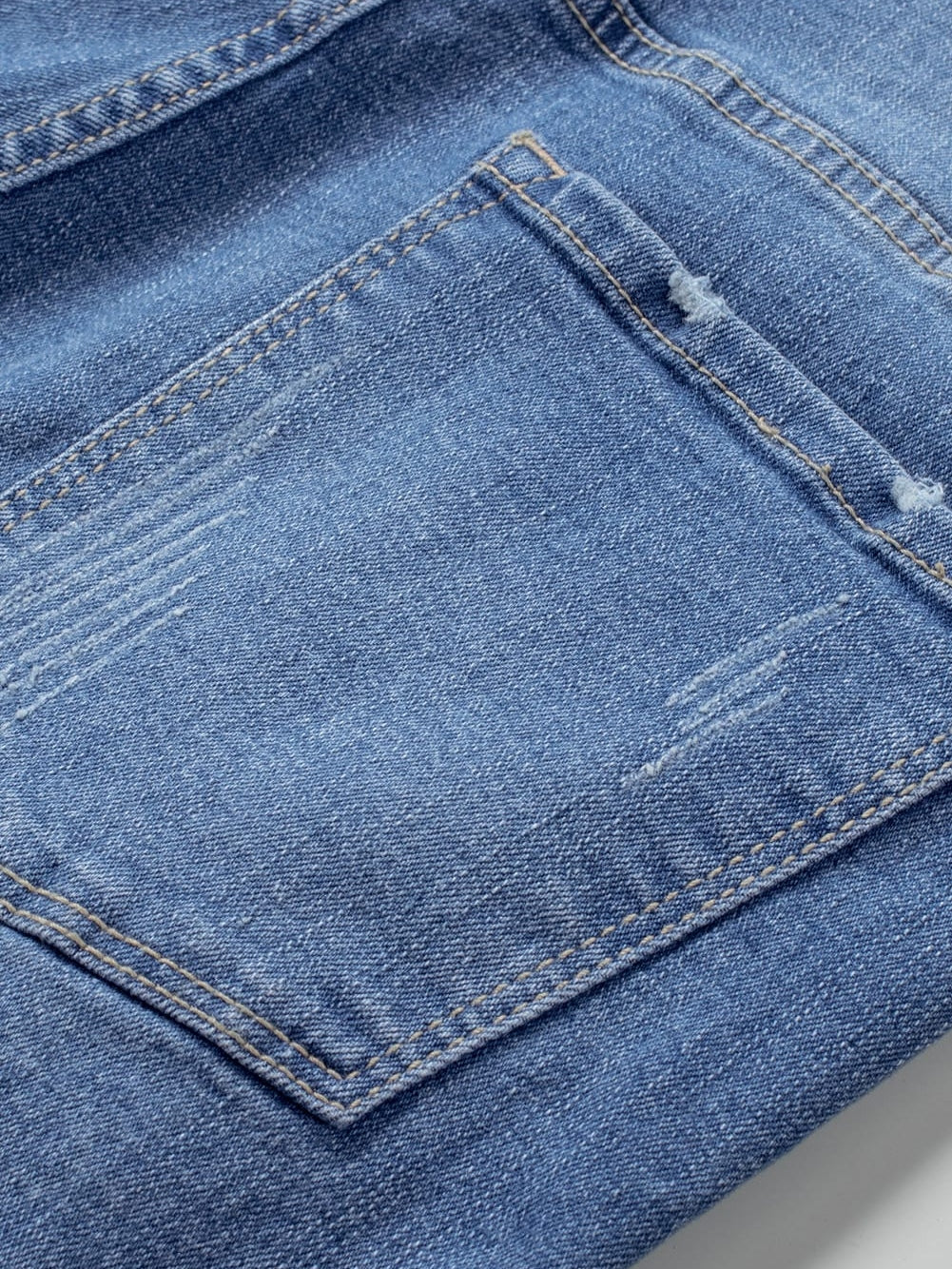 With Holes And Tassels Trendy Denim Straight Breasted Pants