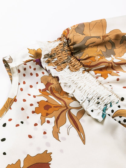 Floral Fantasy V Neck Babydoll Blouse in Multicolor