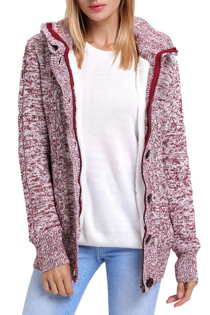 Fiery Crimson Hooded Cable Knit Sweater Coat