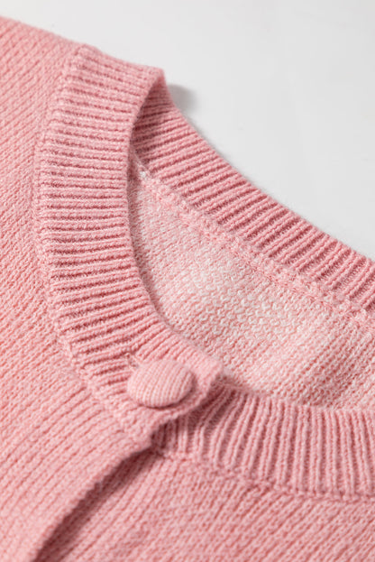 Light Pink Heart Pattern Button Front Cardigan Sweater