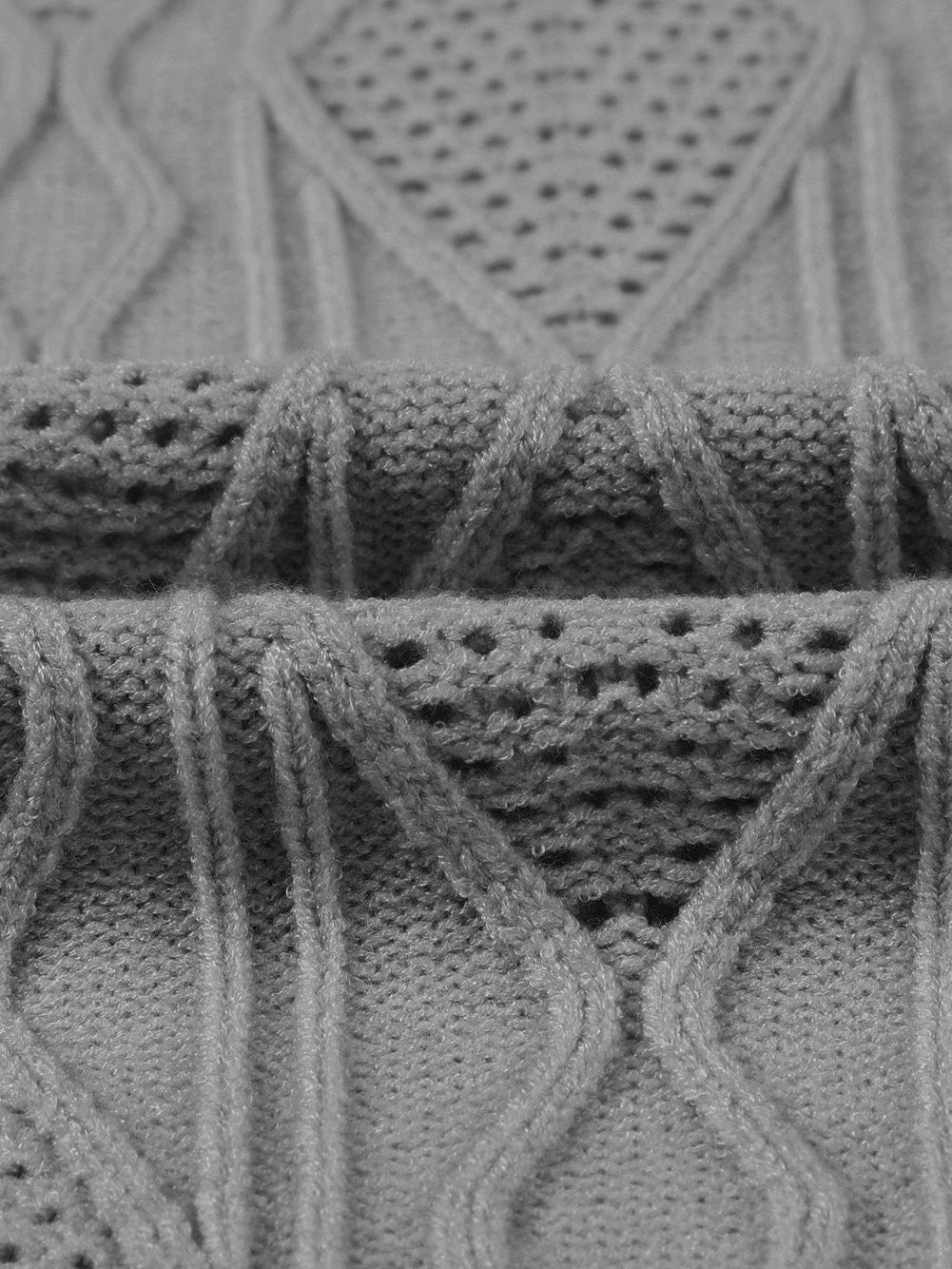 Cozy Gray Hollow Knit Plus Size Button-Up Cardigan