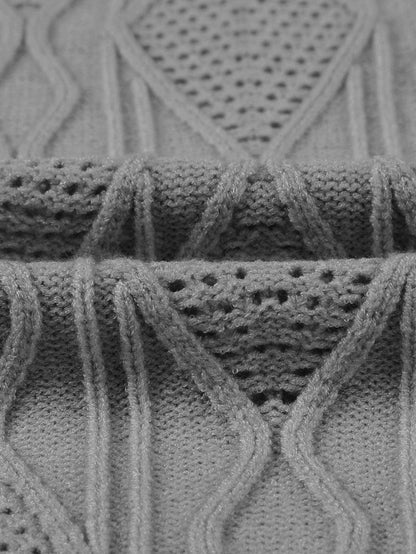 Cozy Gray Hollow Knit Plus Size Button-Up Cardigan