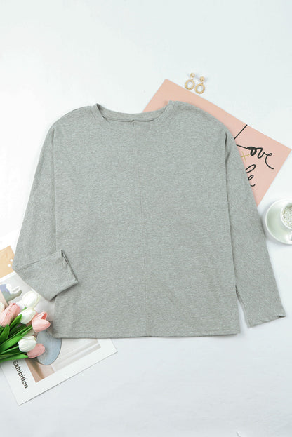 Cozy Gray Patchwork Long Sleeve Top