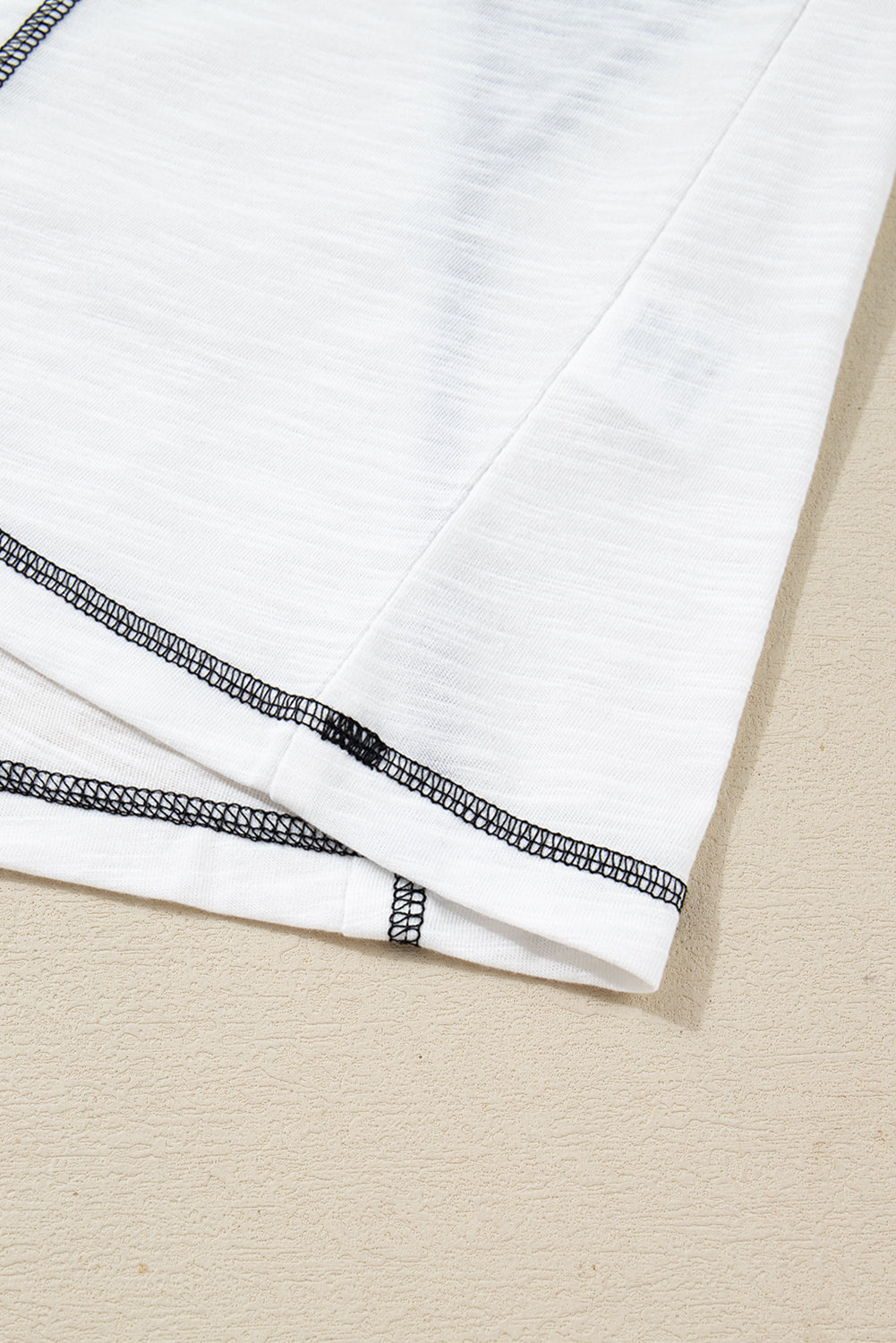 White Contrast Block Mixed Textured Knit Patchwork Casual Top