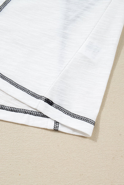 White Contrast Block Mixed Textured Knit Patchwork Casual Top