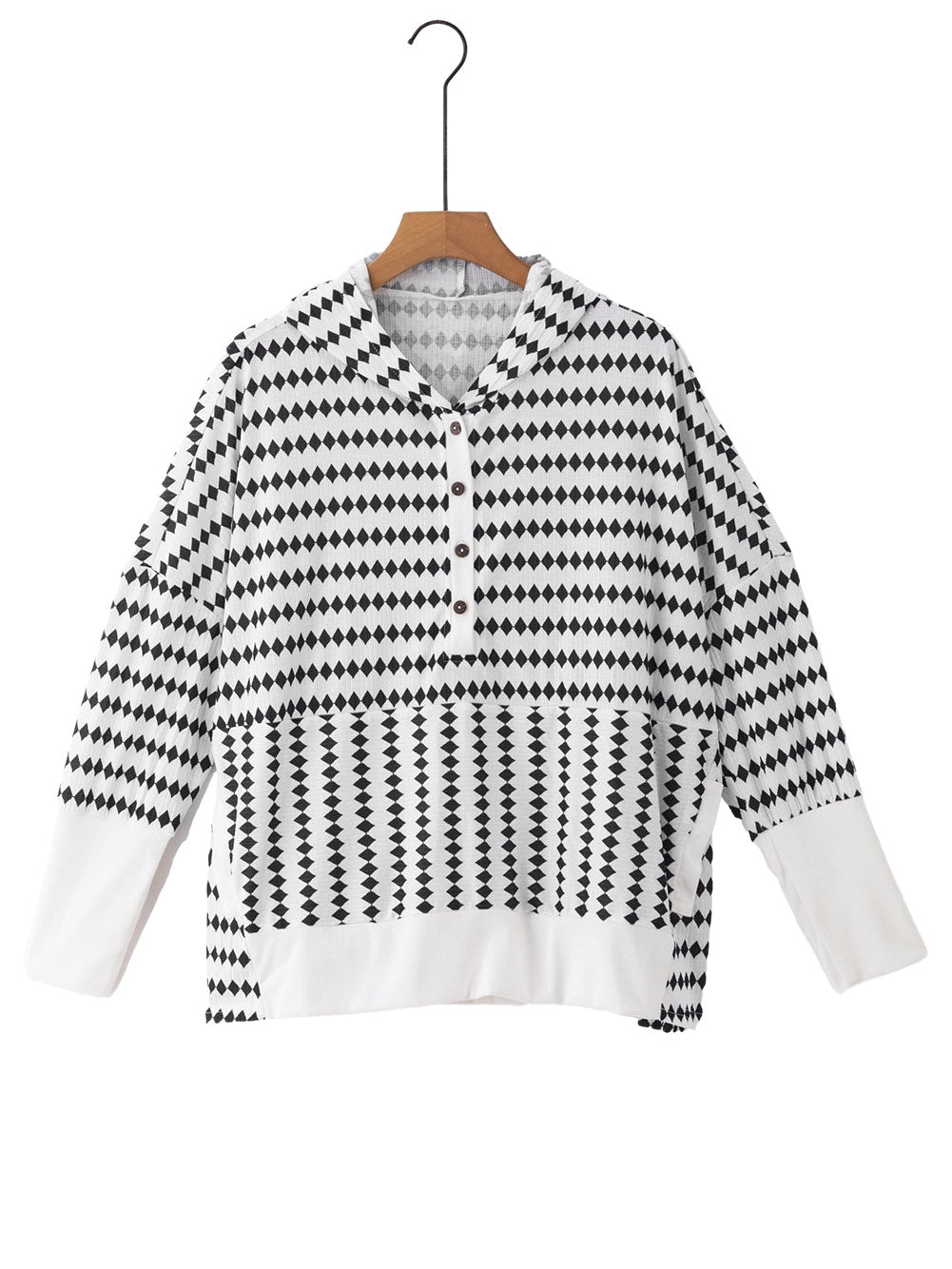 Knitted Striped Henley Oversized Hooded Hoodie
