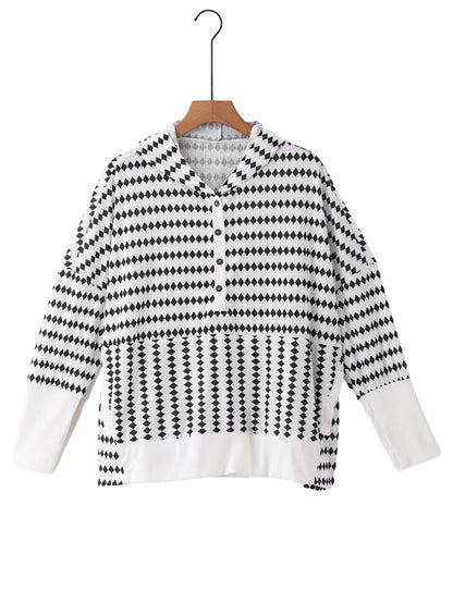 Knitted Striped Henley Oversized Hooded Hoodie