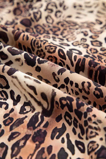 Brown Leopard Ruffled Detail Long Sleeve Loose Mini Dress