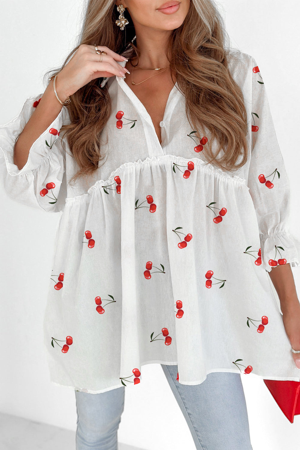 cherry print blouse