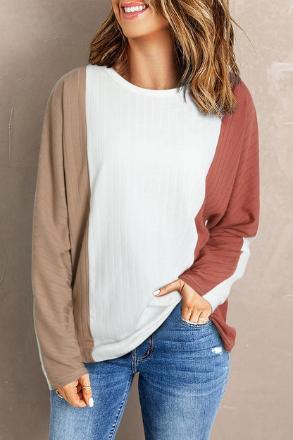 Apricot Striped Ribbed Dolman Knit Top