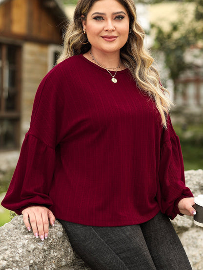 Crimson Dahlia Plus Size Jacquard Knit Bubble Sleeve Top