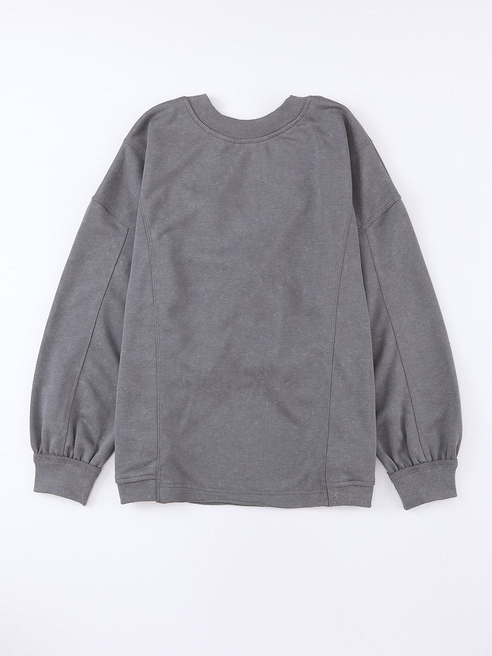 Exposed Seam Twist Gray Oversized Pullover with Open Back