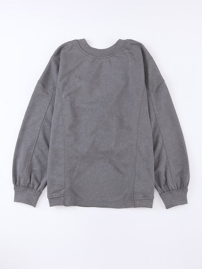 Exposed Seam Twist Gray Oversized Pullover with Open Back