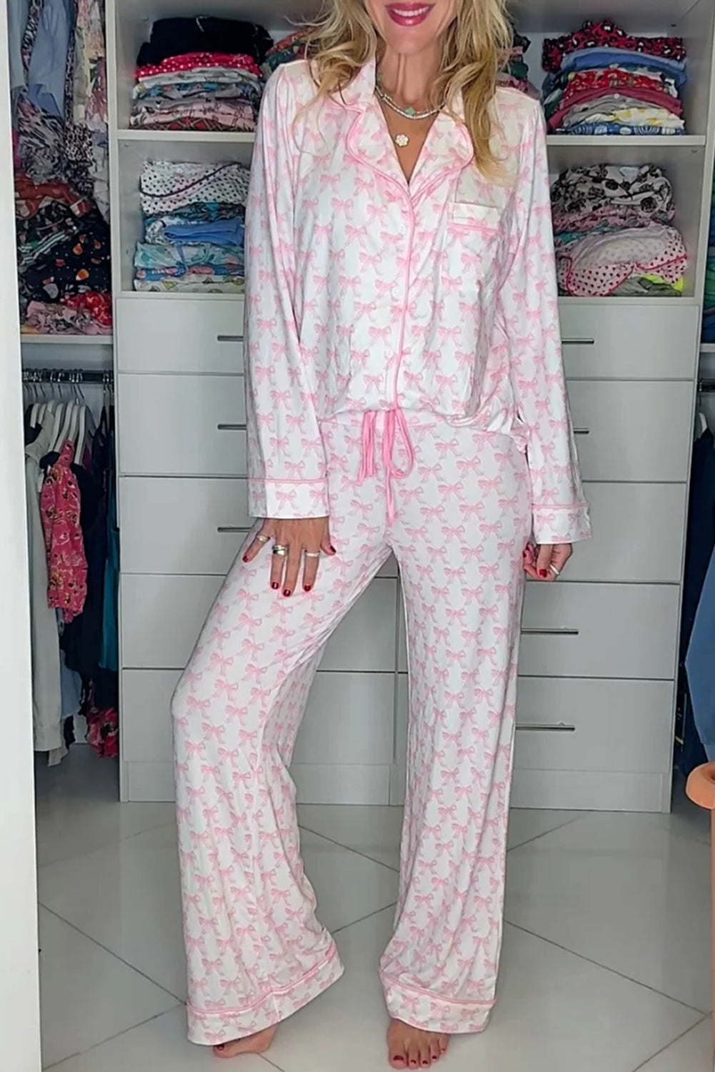 bow print pajama set
