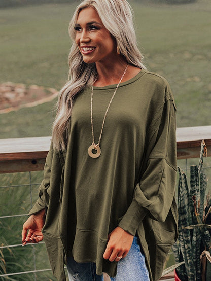 Green Patchwork Oversized Drop Shoulder Top