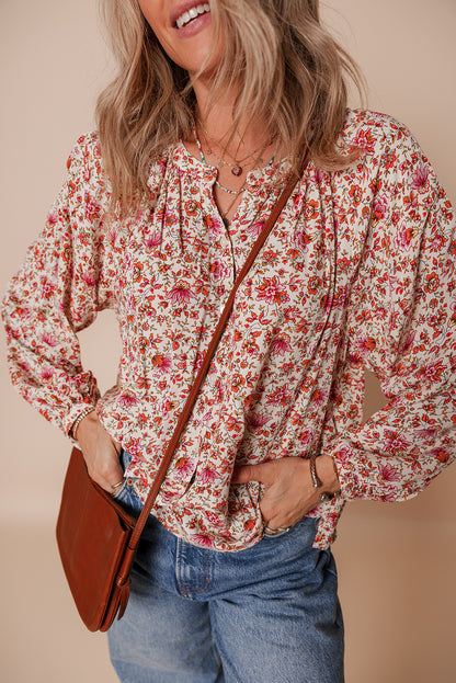 red floral blouse