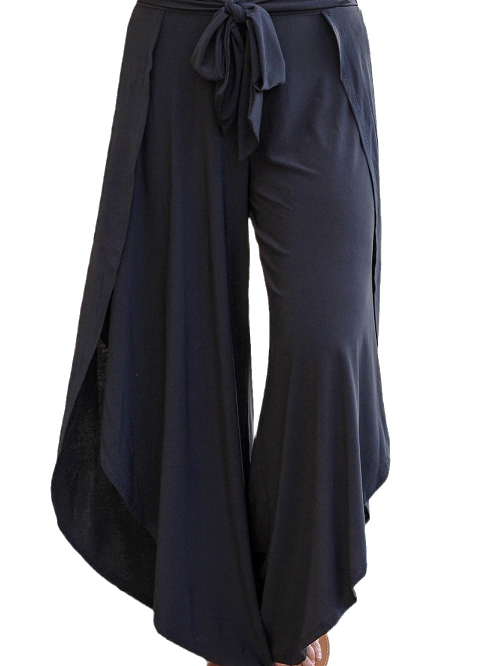 Black Plus Size Front Tie Tulip Wide Leg Pants