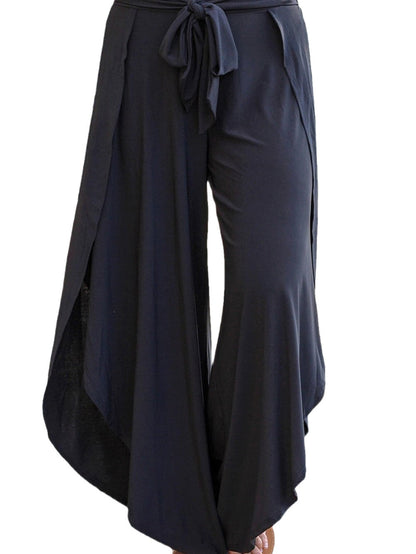 Black Plus Size Front Tie Tulip Wide Leg Pants