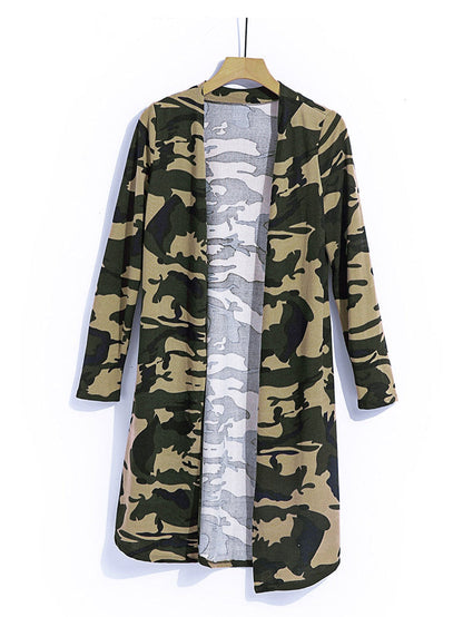 Green Camo Print V-Neck Cardigan