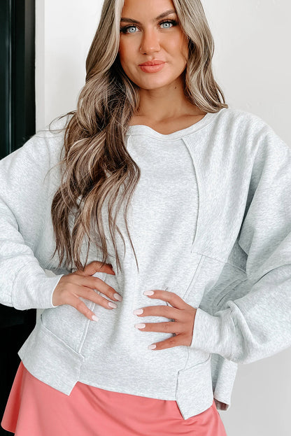 Light Grey Oversized Patch Detailed Uneven Hem Casual Sweatshirt