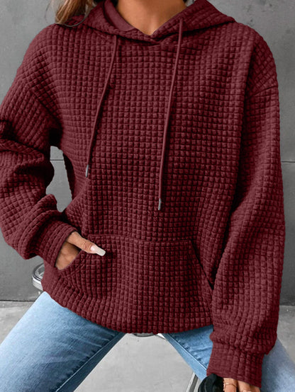 Fiery Red Quilted Hoodie with Kangaroo Pocket