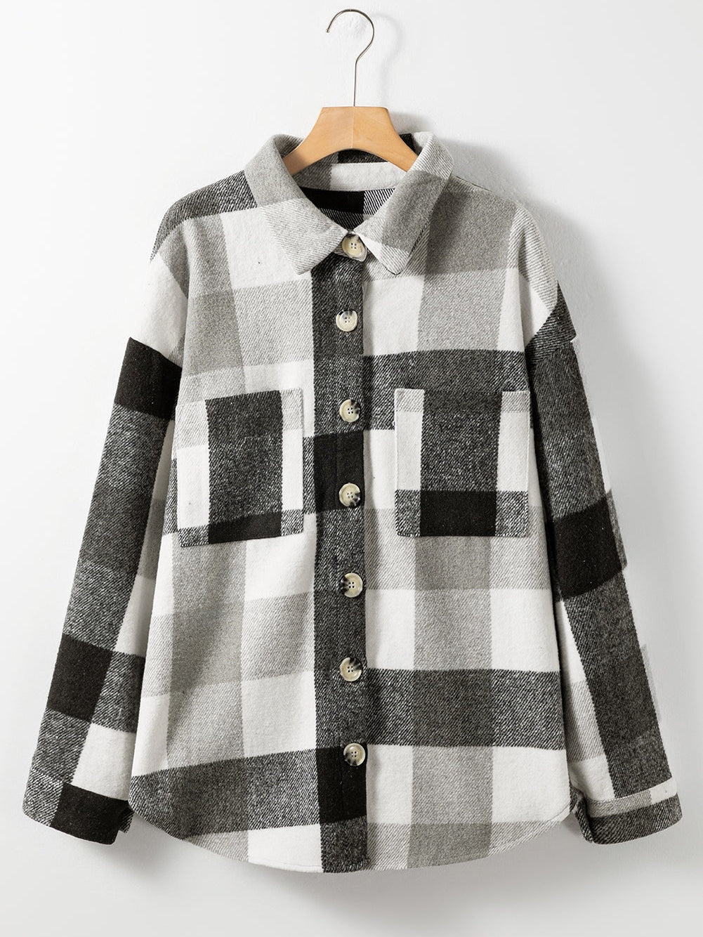 Gray Plus Size Checkered Button-Up Shacket