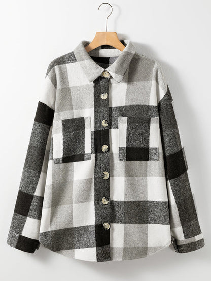 Gray Plus Size Checkered Button-Up Shacket