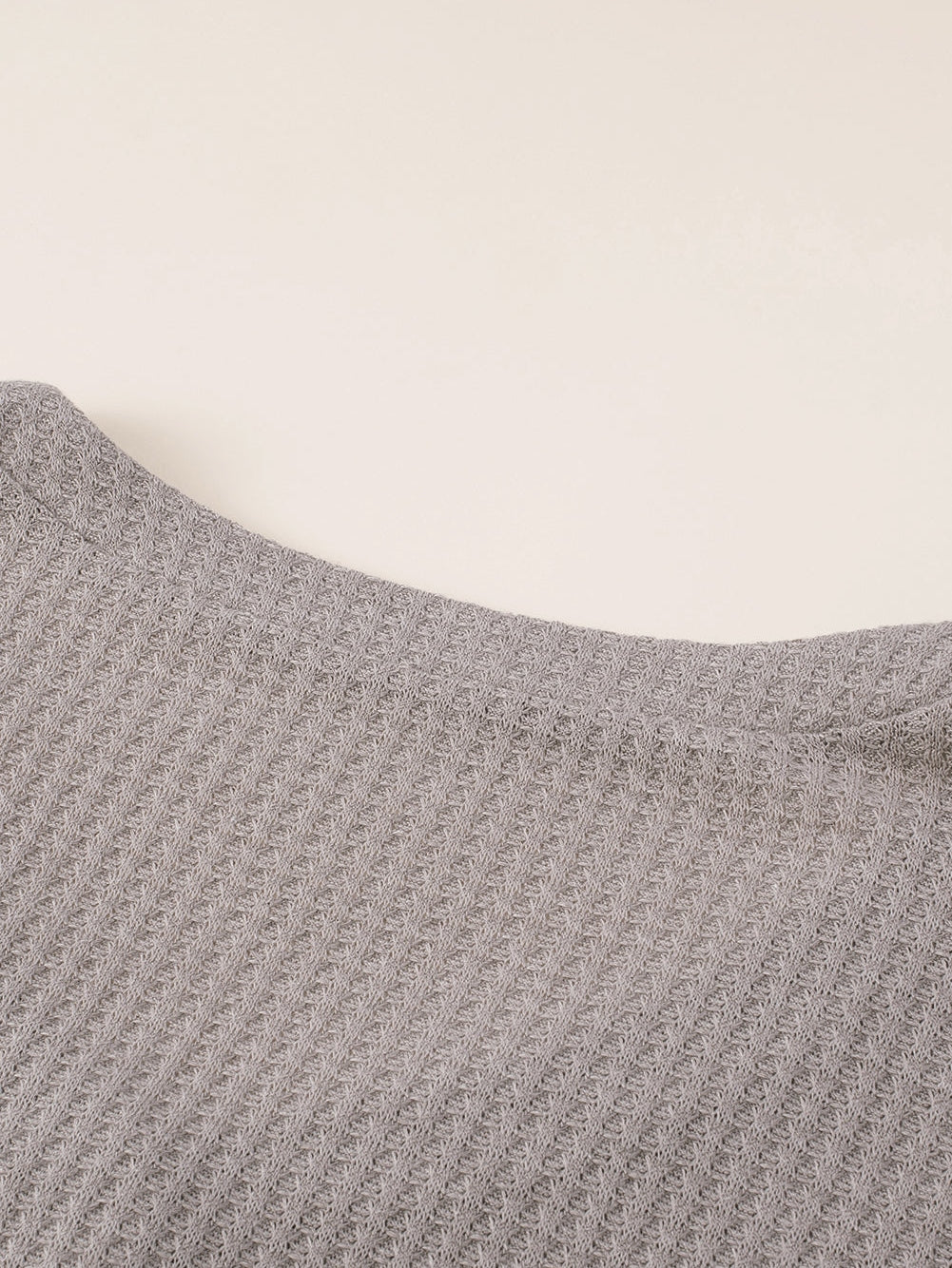 Simply Taupe Waffle Knit Drop Shoulder Button V Neck Plus Size Top