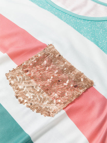 Vibrant Striped Plus Size Crew Neck Tankini Top