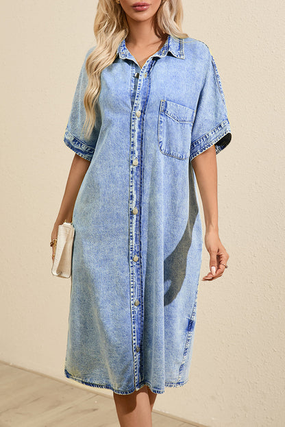Denim Shirt Dress with Button Pockets
