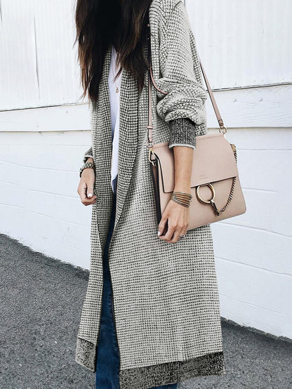 Gray Knit Textured Longline Cardigan with Pockets
