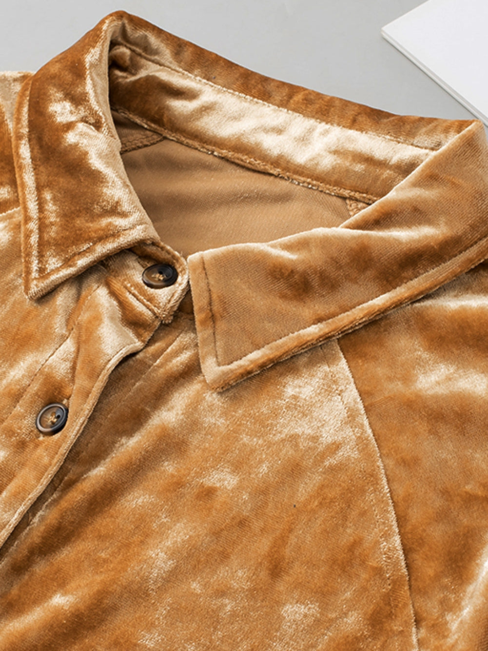 Golden Velvet Loose Fit Button-Up Shirt