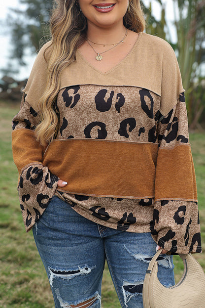 Leopard Print Block Sleeve Top in Light Beige French Palette